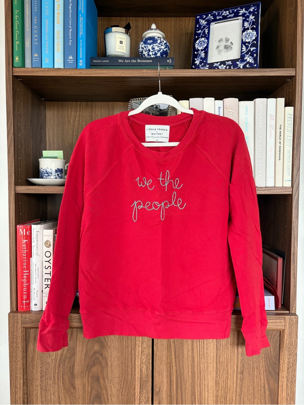 Lingua Franca x Whitney “We the People” Red Sweatshirt: Size S/M (Small/Medium)